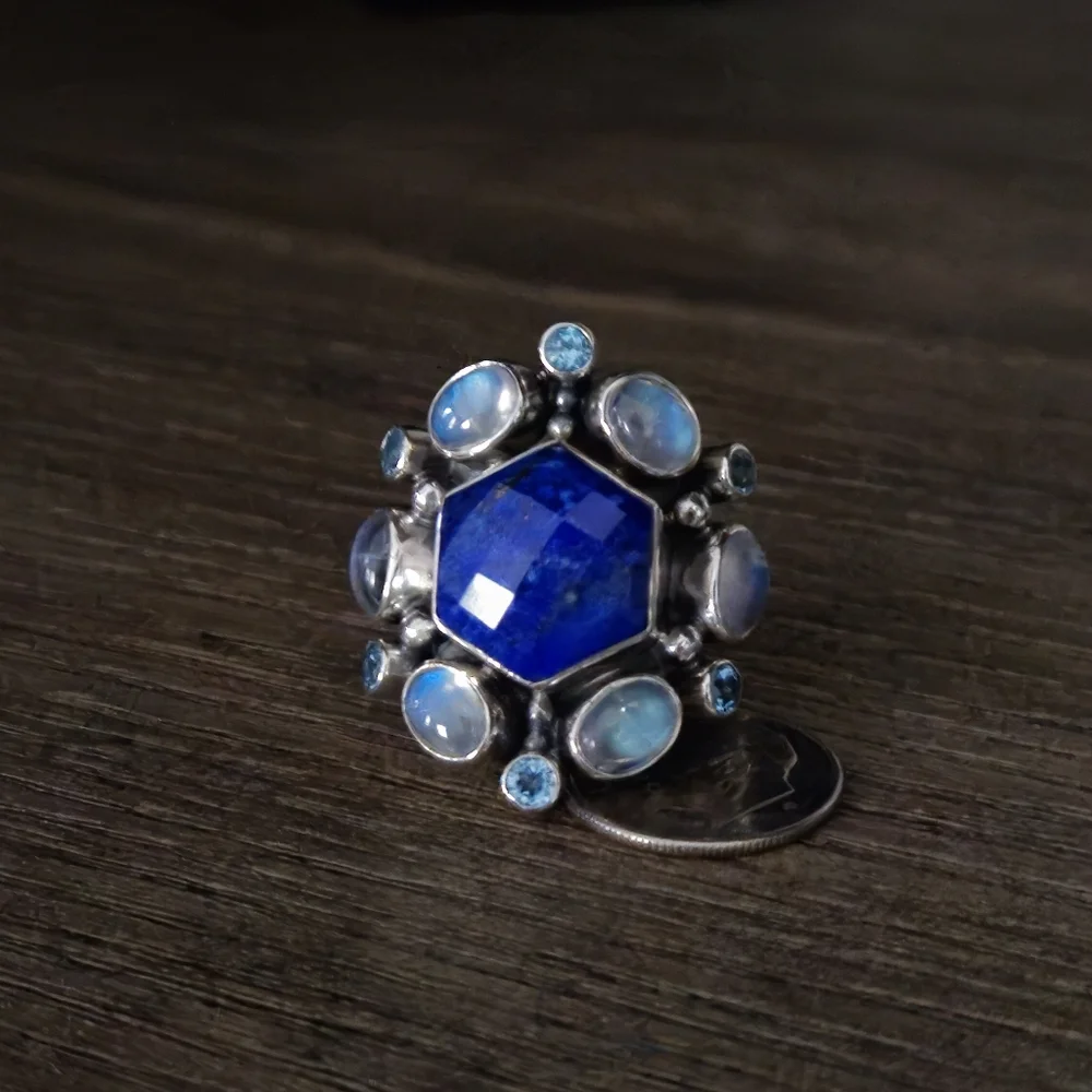 Nicky Butler 925 Sterling Silver Lapis Designer Ring Moonstone NB Topaz Size 11